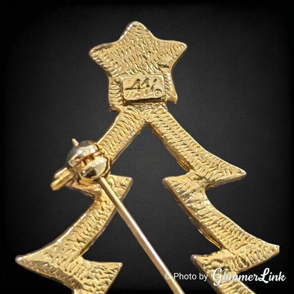 Vintage AAI Openwork Enamel Holiday Christmas Tree Unisex Gold Tone Brooch - Picture 6 of 7
